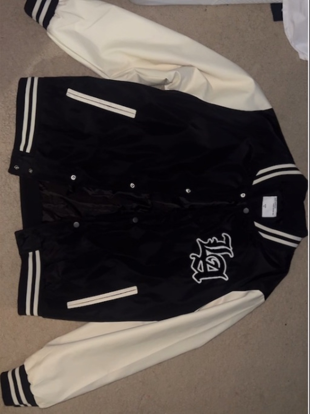Black and Cream Contrast Varsity Bomber Jacket
